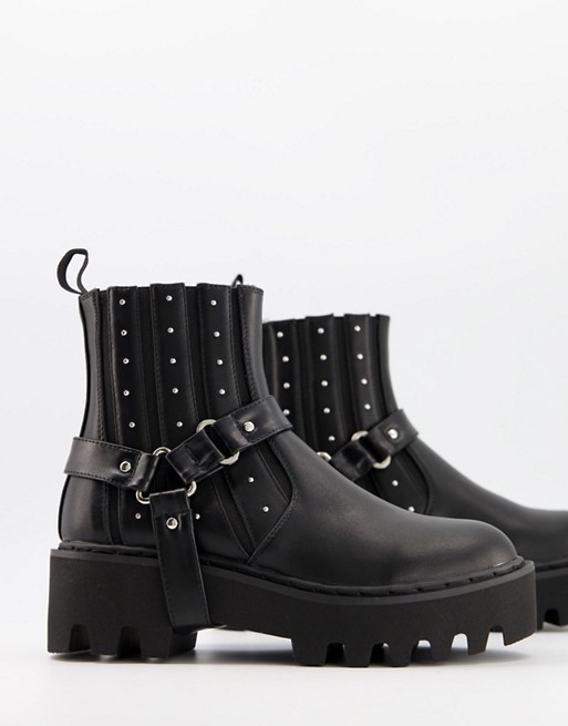 Lamoda chunky boots with harness detail in black