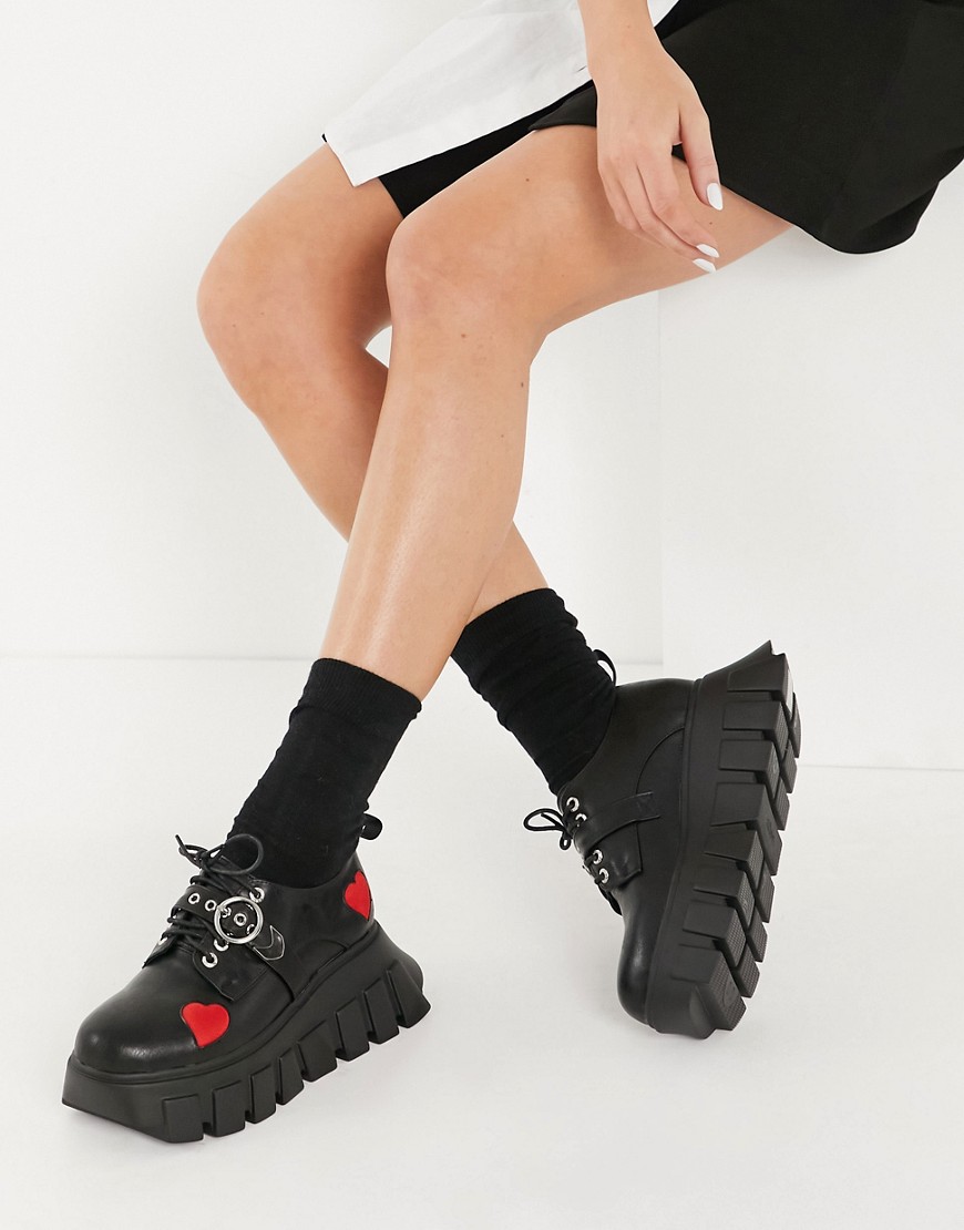 Lamoda Chunky Flat Shoes With Heart Print In Black