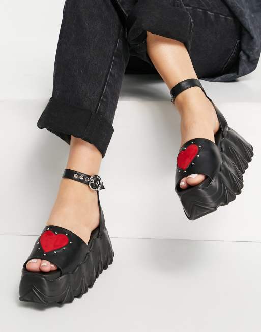 Lamoda - Chunky flatform-sandaler med rødt hjerte i sort