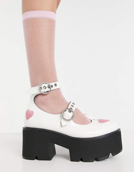 Lamoda chunky heart heeled shoes in white | ASOS