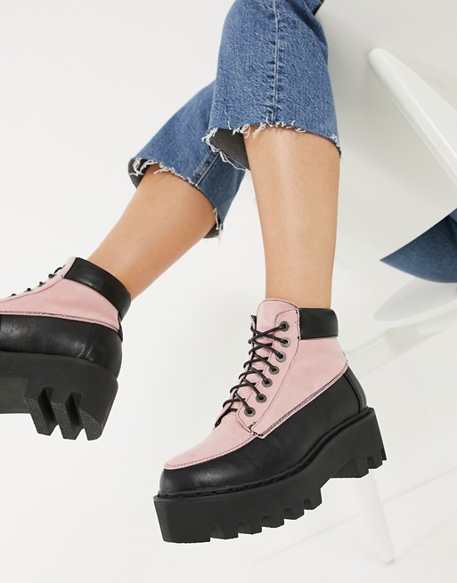 Lamoda chunky hiker boots in pink