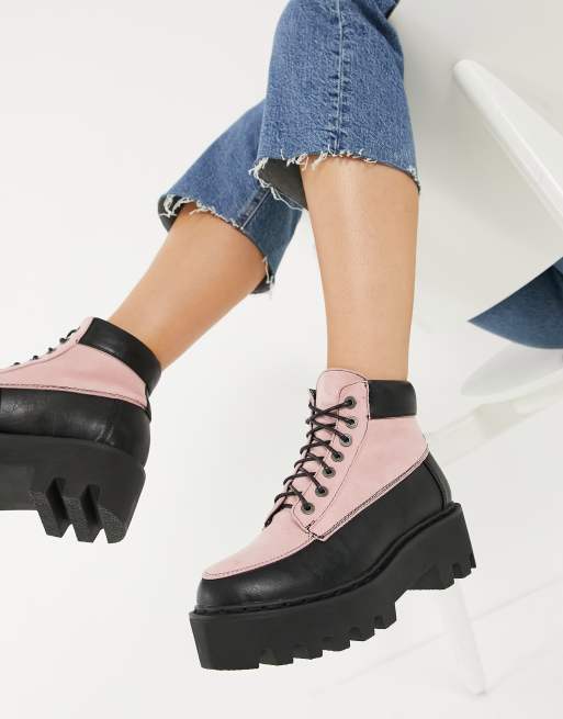 lamoda chunky creeper boots with pink hearts
