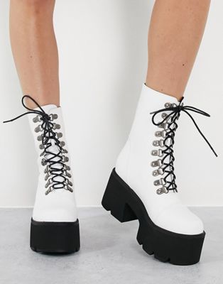 Lamoda chunky lace up boots in white
