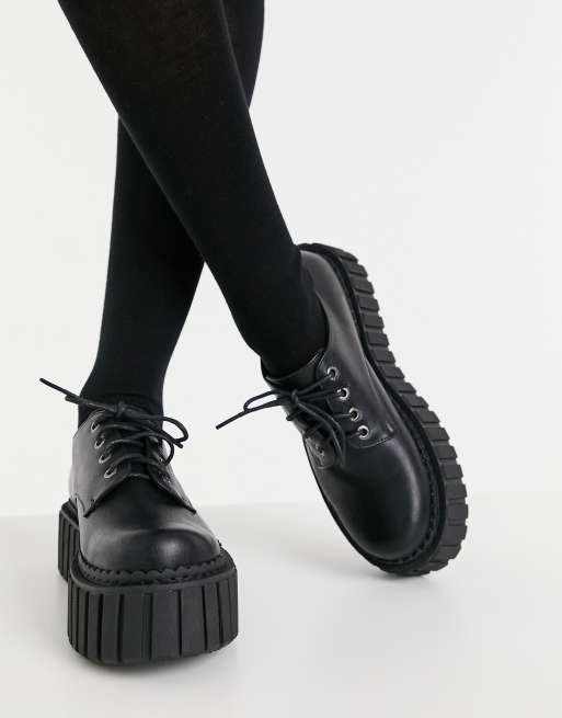 Lamoda Platform Lace-Up Creeper Boots - Black