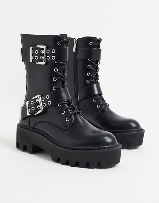 Lamoda chunky boots with buckles in black