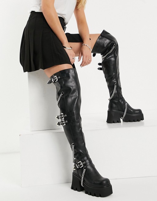 Lamoda chunky over the knee boot with chains in black