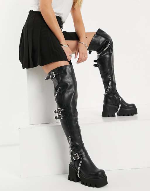 lamoda knee high chunky heel boots in black