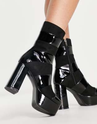 Lamoda Chunky Platform Heeled Boots In Black Mix