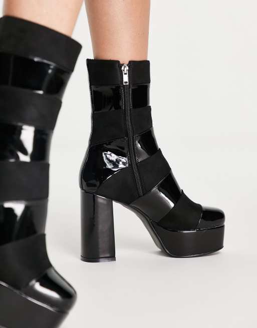 Lamoda Chunky Platform Heel Buckle Boots - Black | US 7