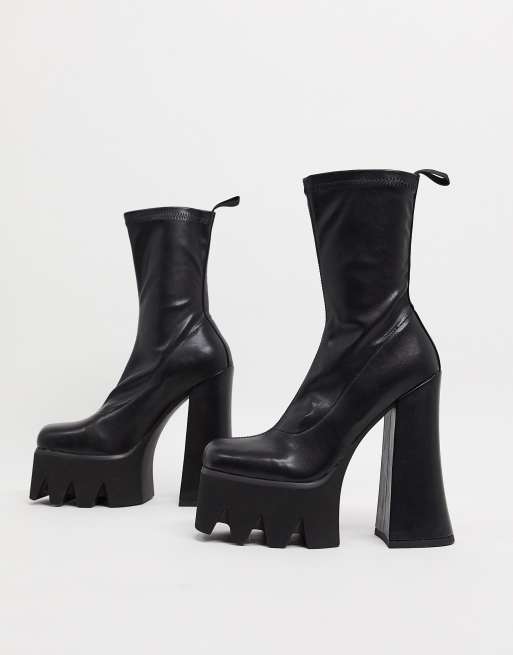 knee high chunky sock boots