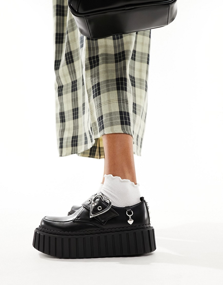 Lamoda Claim It creepers with heart buckle in black