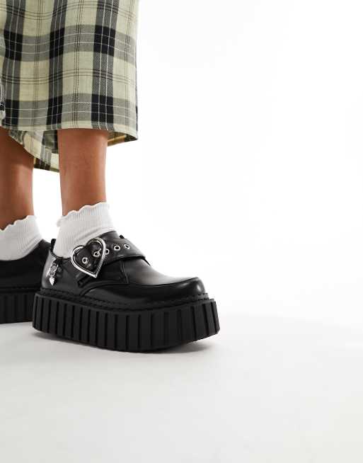 Lamoda Claim It creepers with heart buckle in black ASOS