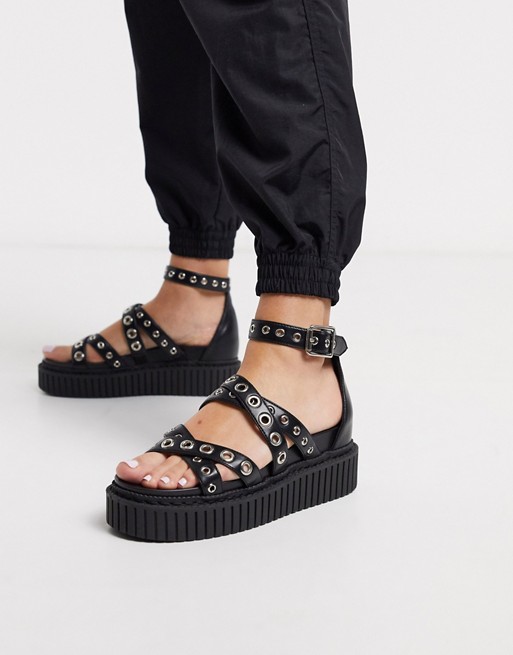 Lamoda creeper sandals with eyelet detail in black