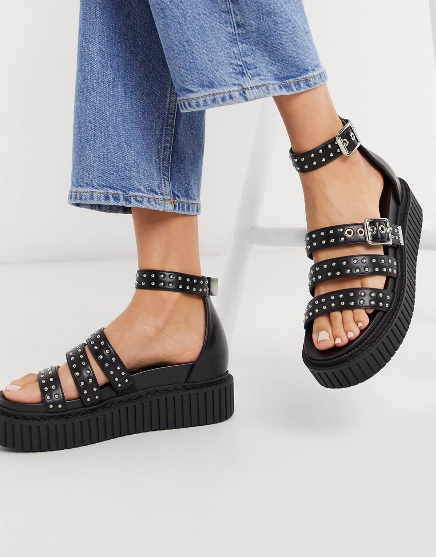Lamoda Creeper Sandals With Stud Detail In Black