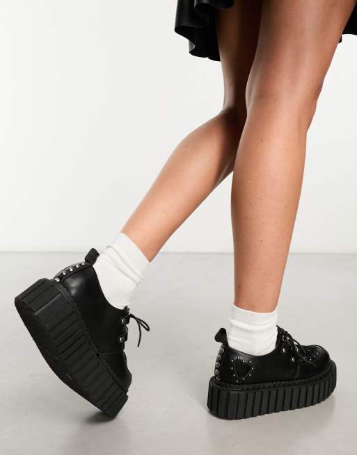 Lamoda Cryptic Love creeper shoes with embossed hearts in black ASOS