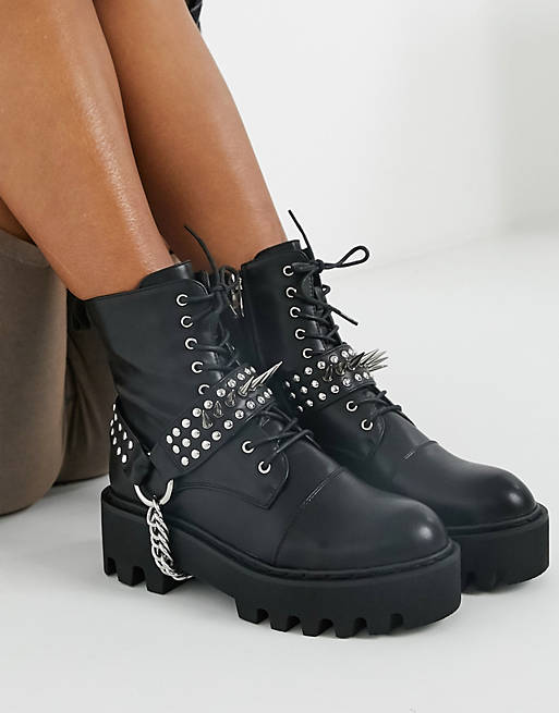 Lamoda Deviant lace up boots with studded harness in black | ASOS
