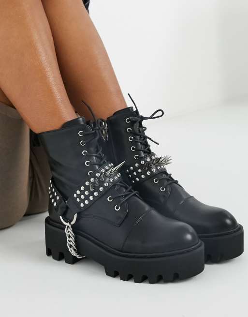 spiked lace up combat boots