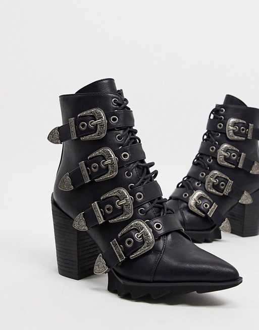 Lamoda Don't Even heeled buckle boots in black