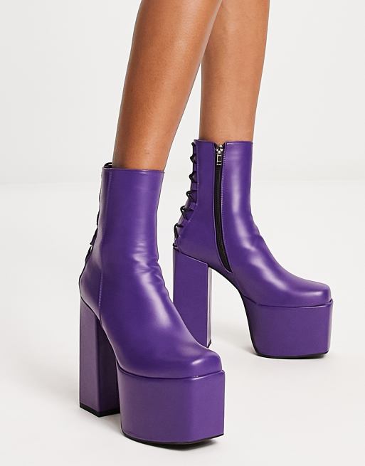 Lamoda double platform heeled ankle boots with lace detail in purple | ASOS