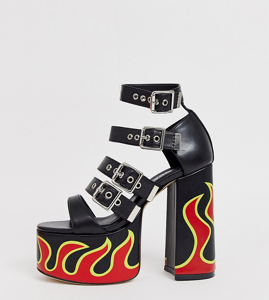 Lamoda - Eksklusiv flammeprintet platform-sandaler med hæl-Sort