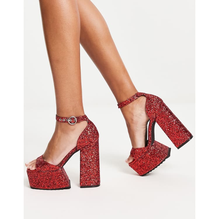 red platforms heels