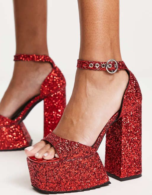 Red sparkly high heel hot sale shoes