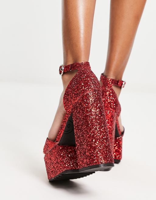 Lamoda extreme platform heels in red glitter