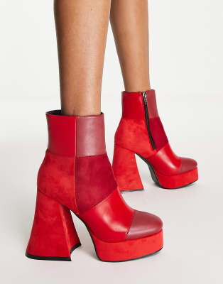 Lamoda flare heeled platform boots in red mix