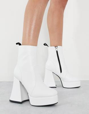 Lamoda flare heeled platform boots in white - ASOS Price Checker