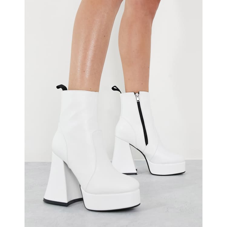 Lamoda flare heeled platform boots in white ASOS