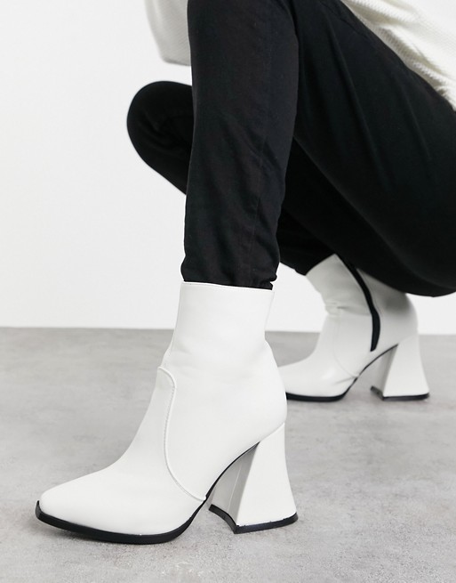 Lamoda flared heel ankle boots with square toe in white