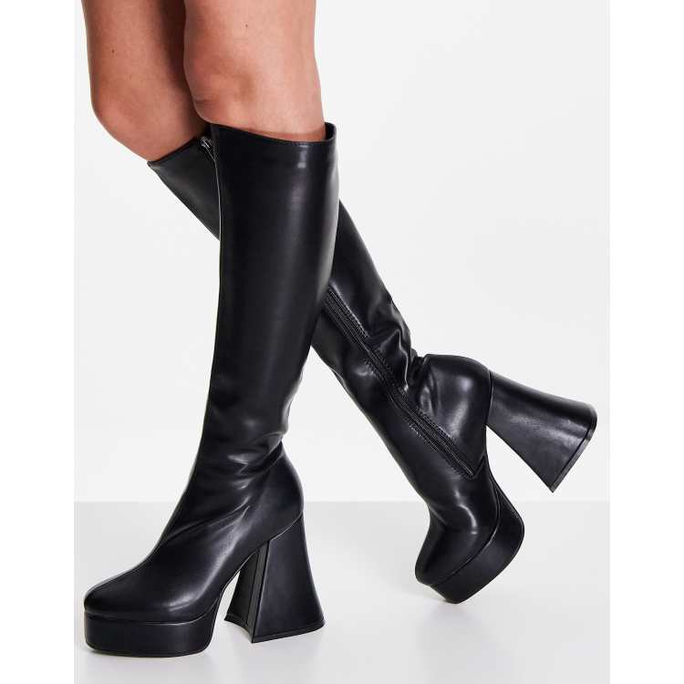 high heel knee length boots