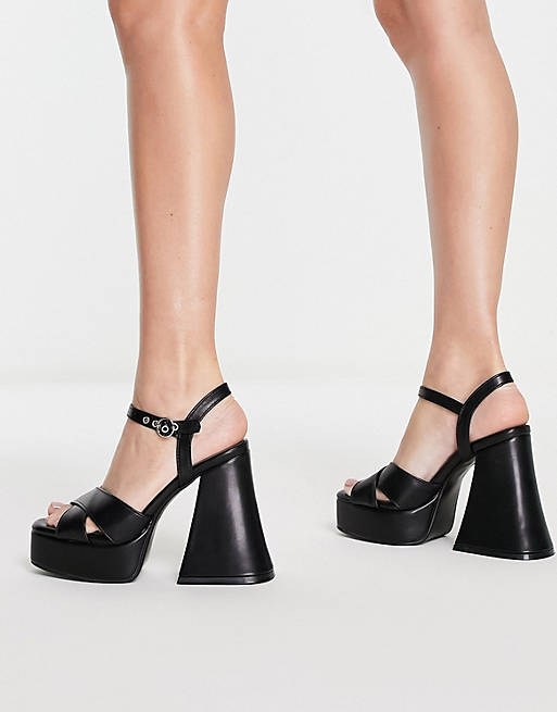  Heels/Lamoda flared heel platform sandal in black 