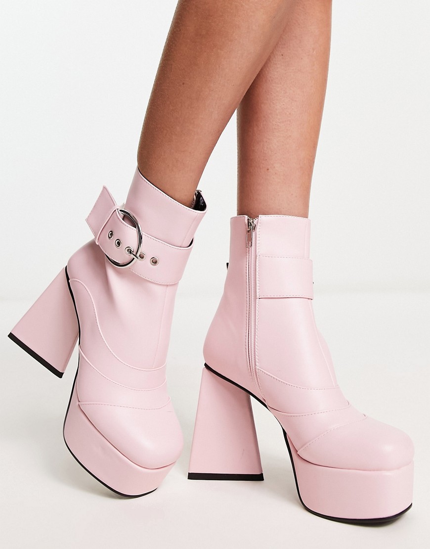 Lamoda Flight Mode platform ankle boots with buckle detail in pink patent