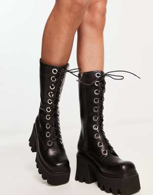 Lamoda Get Paid eyelet boots in matte black