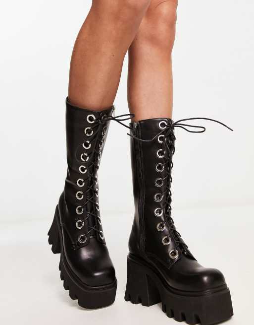 Lamoda Platform lace up ankle boot in black Exclusive to ASOS