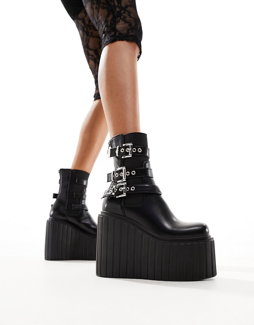 Lamoda Good Intiative buckle wedge ankle boots in black