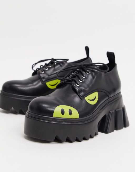 Lamoda half extreme chunky shoes in black with cheeky face