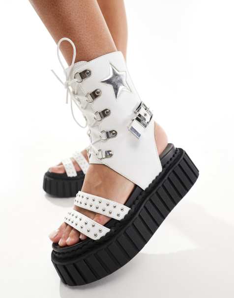 Lamoda Haunting lace up sandals with star in white - view 1