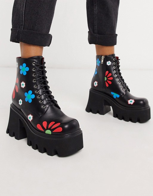 Lamoda heeled boots in black flower print