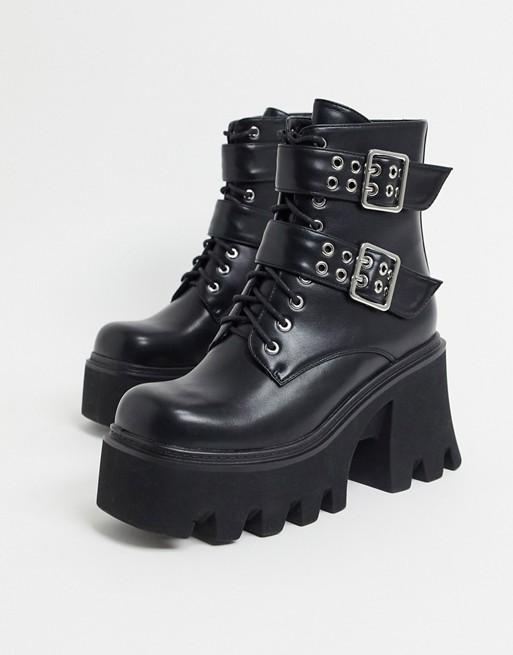 Lamoda heeled boots with buckles in black