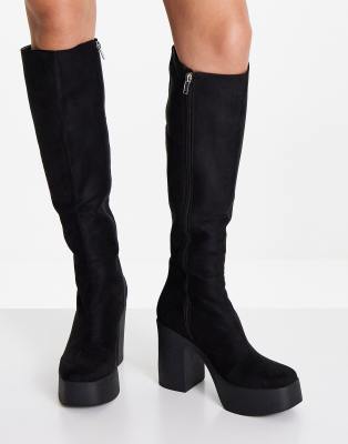 Lamoda knee high platform boots in black suedette