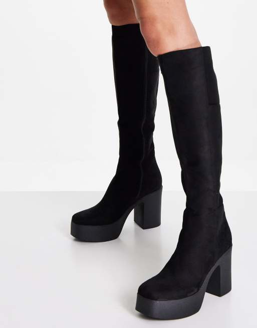 Black suede platform 2025 knee high boots