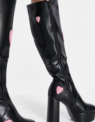 black platform heart boots