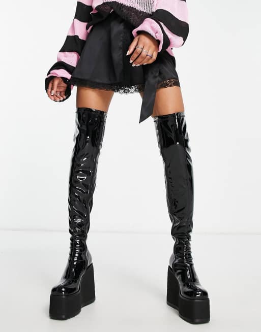 Lamoda over the knee extreme platform boots with buckle in black