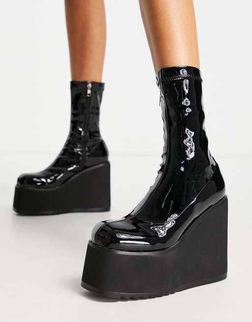 Lamoda Black PU Run to You Platform Ankle Boots | US 6