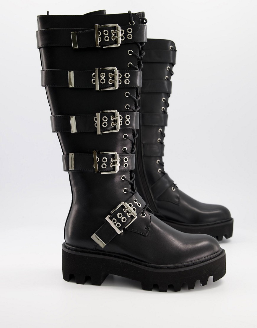 LamodaLamoda Lockdown buckle detail knee high boots in black | DailyMail