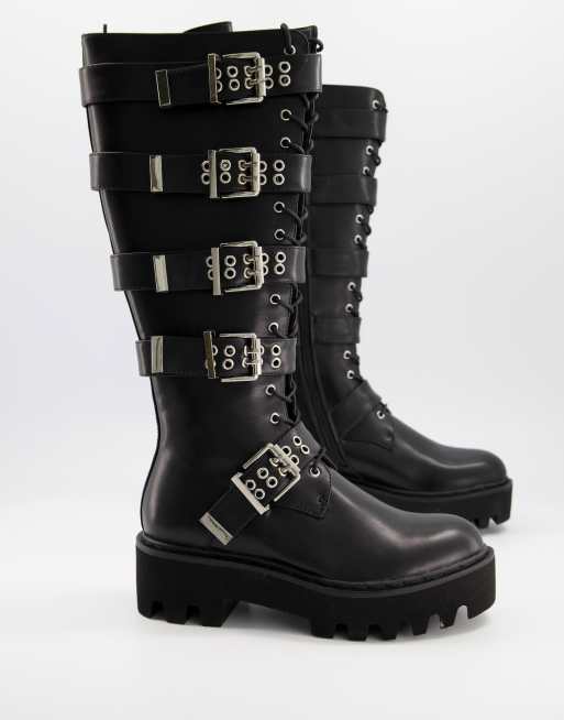 Black buckle on sale boots knee high