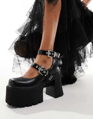 Lamoda - Look Away - Klobige Mary-Jane-Schuhe in Schwarz mit Absatz