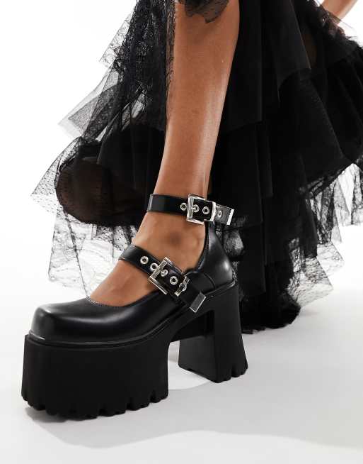 Lamoda – Look Away – Klobige Mary-Jane-Schuhe in Schwarz mit Absatz